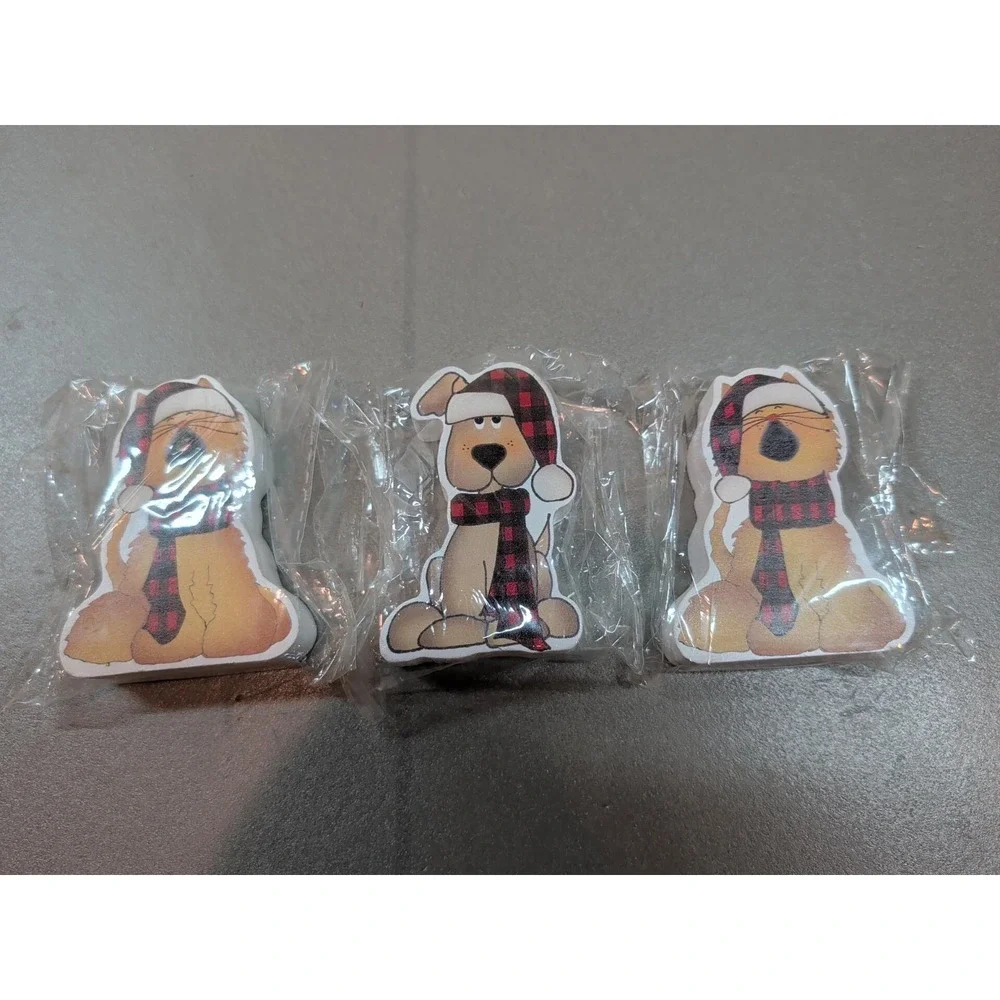 Hearthside Collection Christmas Pet Shelf Sitters Set of 3 Cats Dog BuffaloPlaid